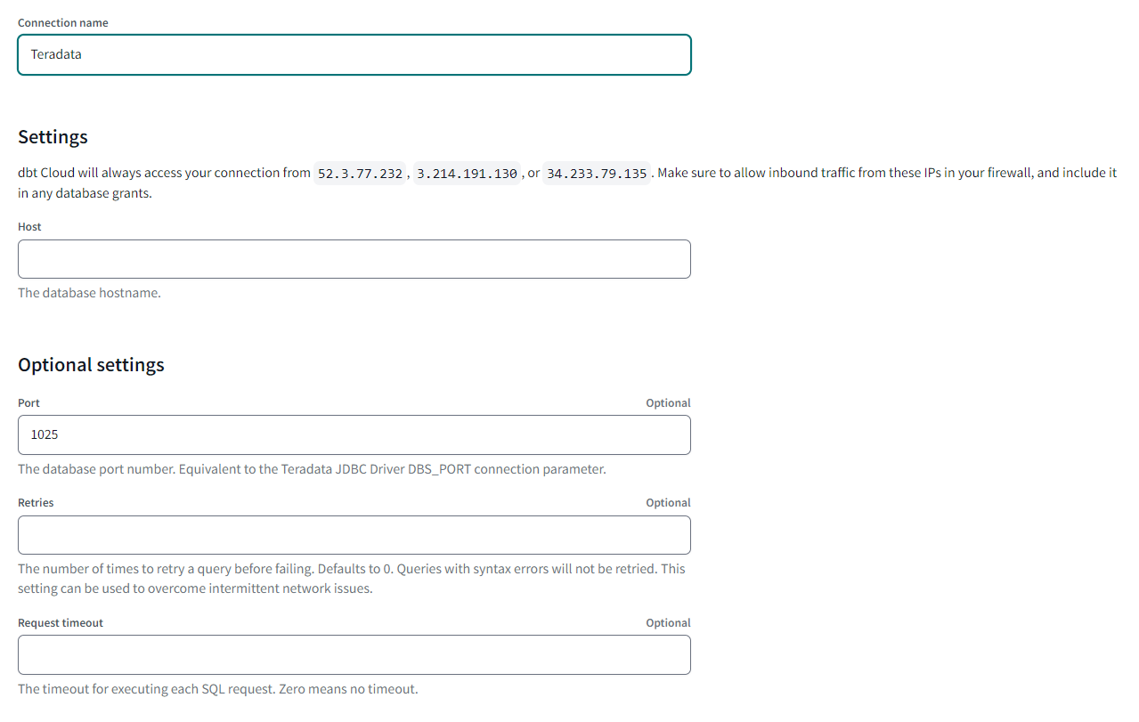 dbt Cloud - Teradata Account Settings